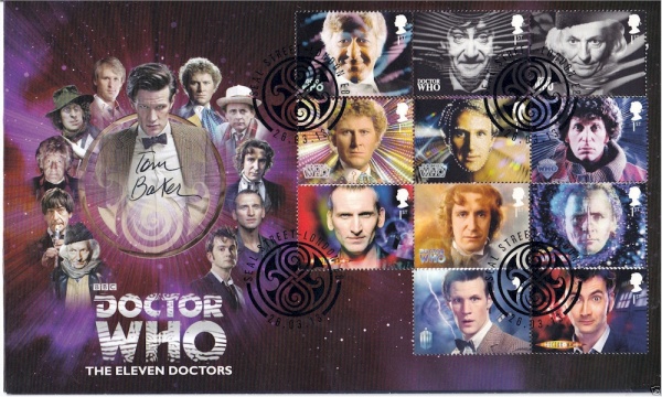2013 Doctor Who Anniversary 11 Doctors Stamp Cover Signed by TOM BAKER
