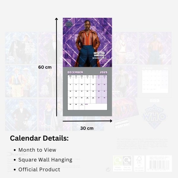 Doctor Who Official Classic Edition 2025 Square Wall Calendar