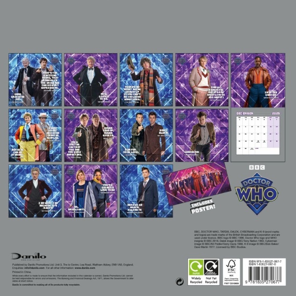 Doctor Who Official Classic Edition 2025 Square Wall Calendar