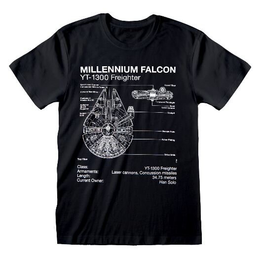 Star Wars: A New Hope 'Millennium Falcon Blueprints' Black Adult T-Shirts