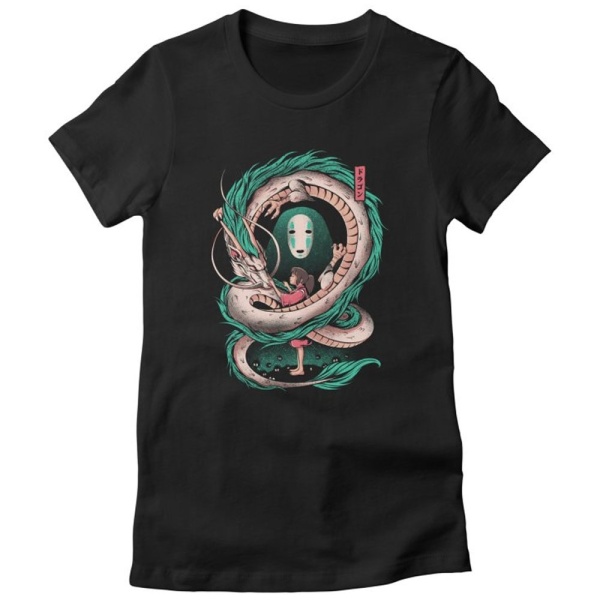 Ilustrata 'The Girl & the Dragon' Black Adult T-Shirts
