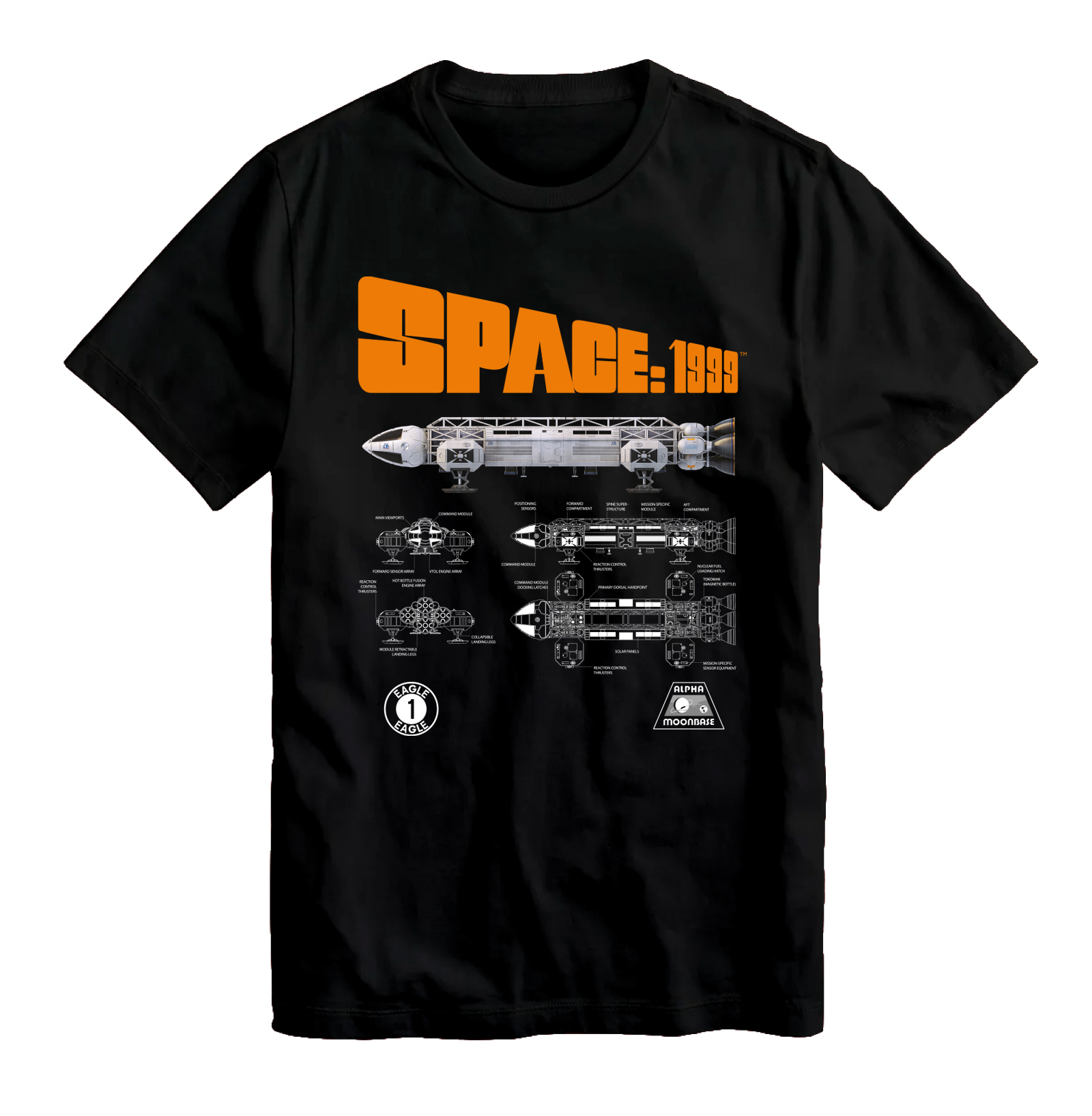 Space 1999 Eagle Transporter Black Adults T-Shirts