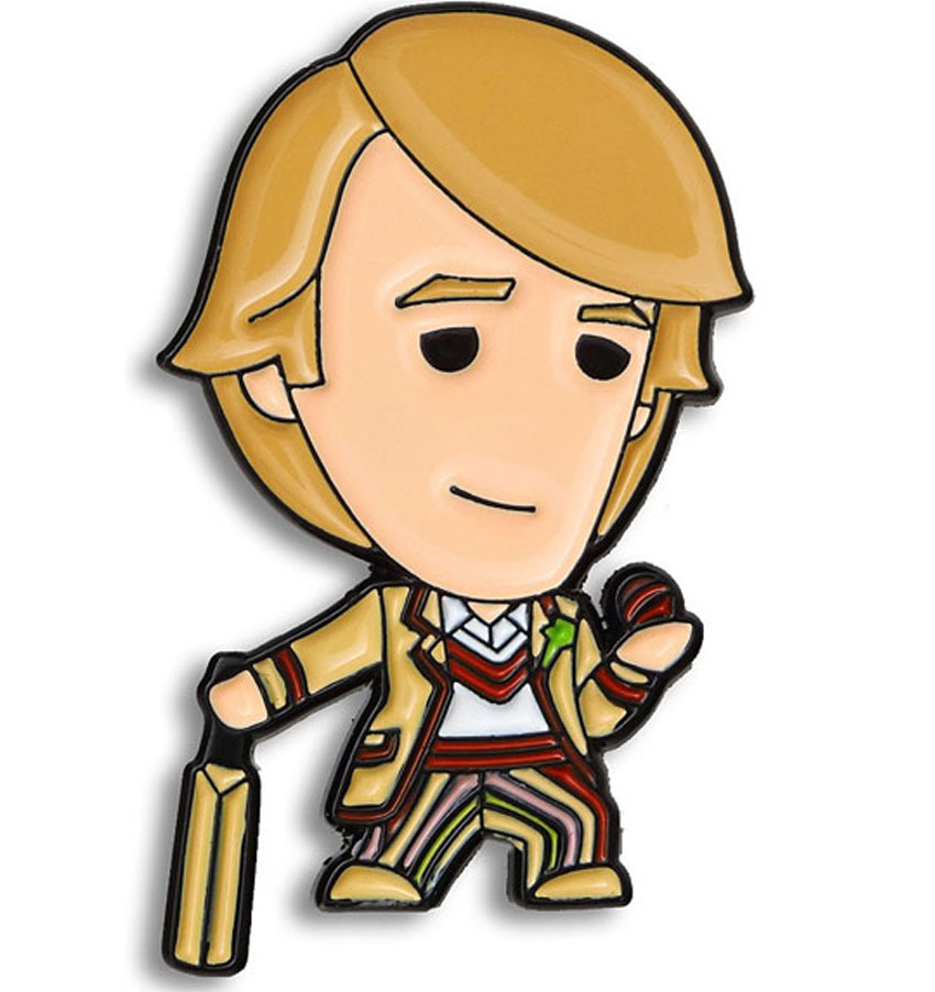 Doctor Who Fifth Doctor Playing Cricket Chibi Style Pin Badge